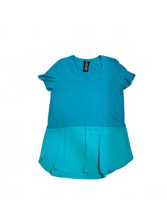 Premise Tops - Premise Blue Green Short Sleeve V Neck Panel Top- Size Medium